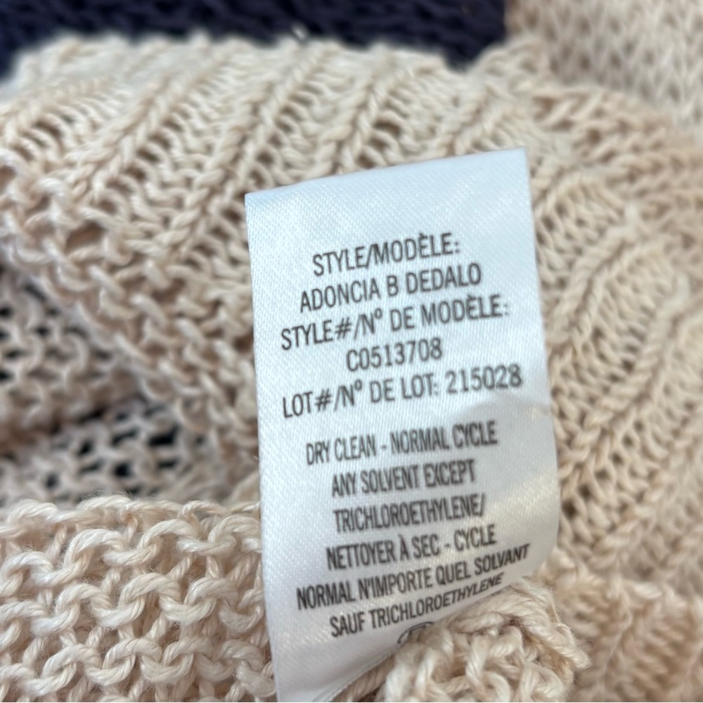 Theory Adoncia Dedalo Linen Open Knit Colorblock Sweater Navy Beige Size Small - Picture 9 of 10